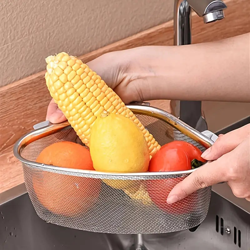 Cesta Escurridora Triangular de Acero Inoxidable para Fregadero (1PC)