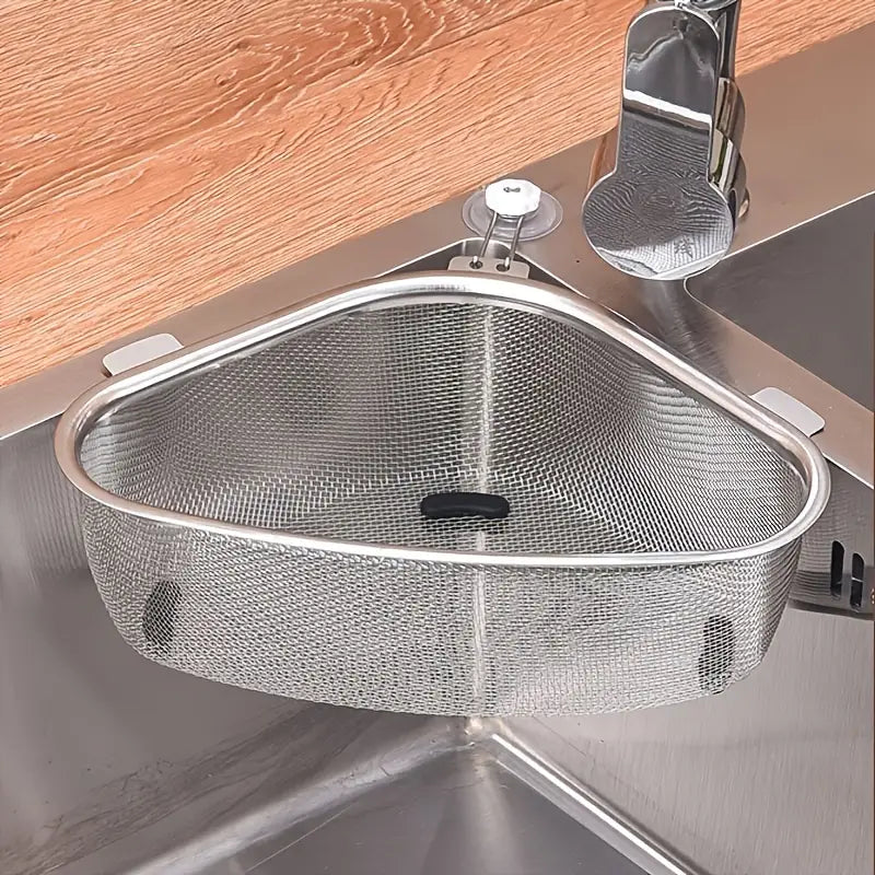 Cesta Escurridora Triangular de Acero Inoxidable para Fregadero (1PC)